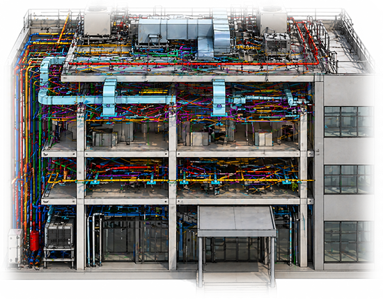 MEPF BIM coordination — 3D plumbing, HVAC, and fire protection systems for the Florida industrial office project