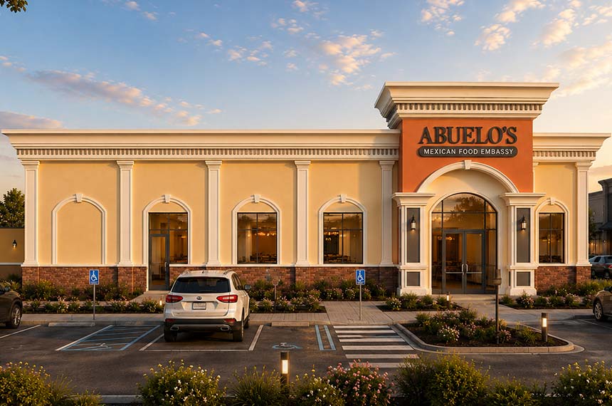 Exterior of the single-level restaurant modeled in Revit