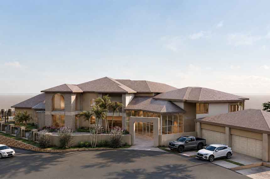 Aerial render of the coordinated Las Vegas residential villa and grounds