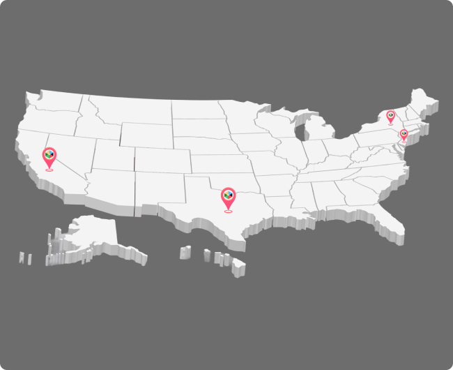 3D map of the United States showing Virtual Building Studio locations