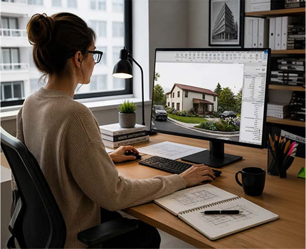 Architect reviewing a structural and architectural BIM model