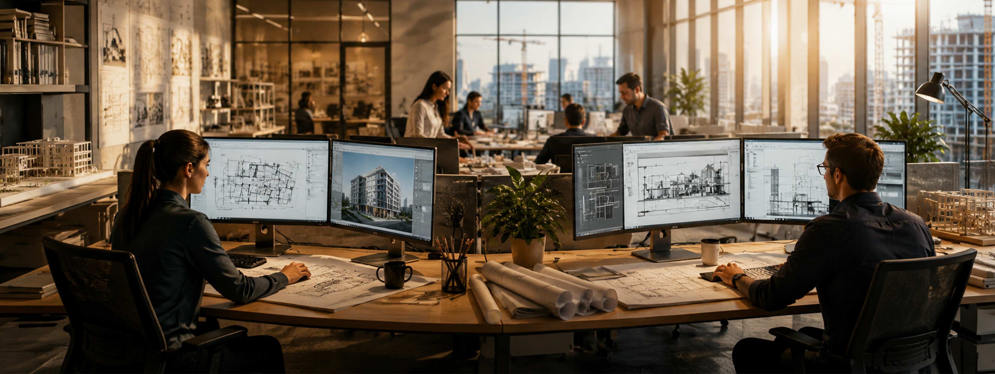 Mid-size architecture firm team coordinating documentation during growth